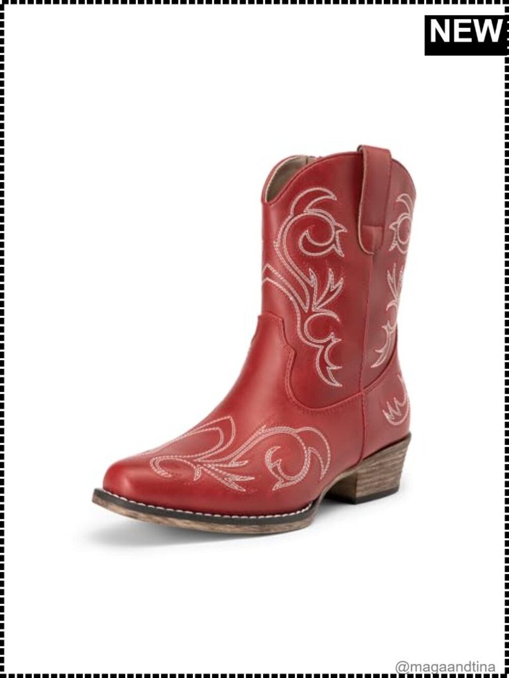 Western Ankle Booties Faux Leather Embroidered Zip Cushioned